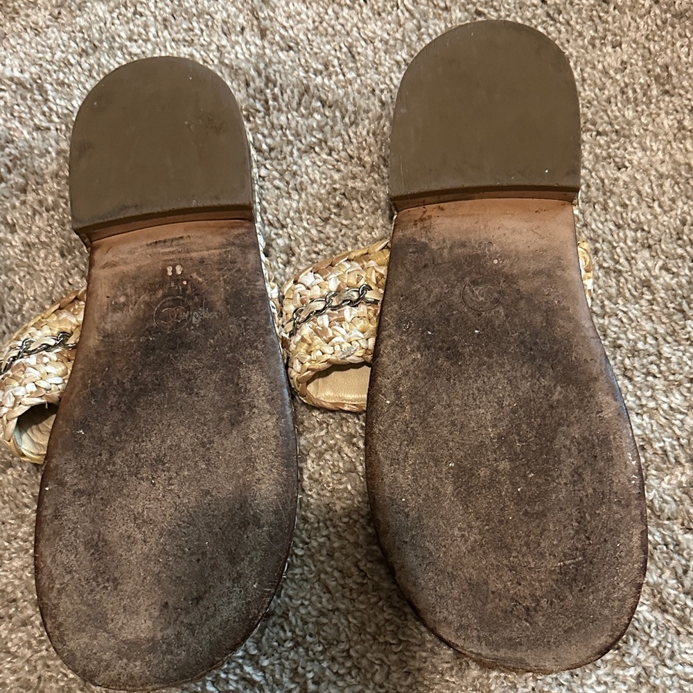 Chanel Beige Quilted Mules with Chain Detail - Picture 3 of 6